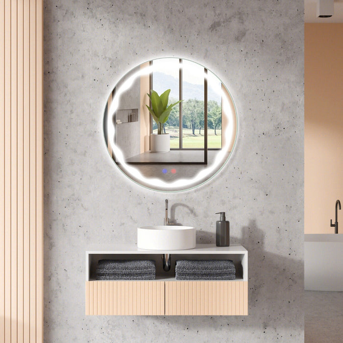 LED Lighted Bathroom Mirror - Round, Wall-Mounted, Touch Switch Features - Ideal for Modern, Bright, and Convenient Bathing Spaces
