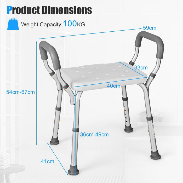 Shower Bench with Detachable Arms - Bath Chair with Padded Comfort - Ideal for Elderly & Mobility Challenged Individuals