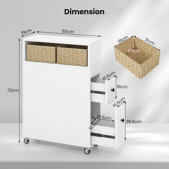 Bathroom Storage Cabinet - Movable Unit with 2 Slide Out Drawers - Ideal Solution for Organizing Bathroom Essentials