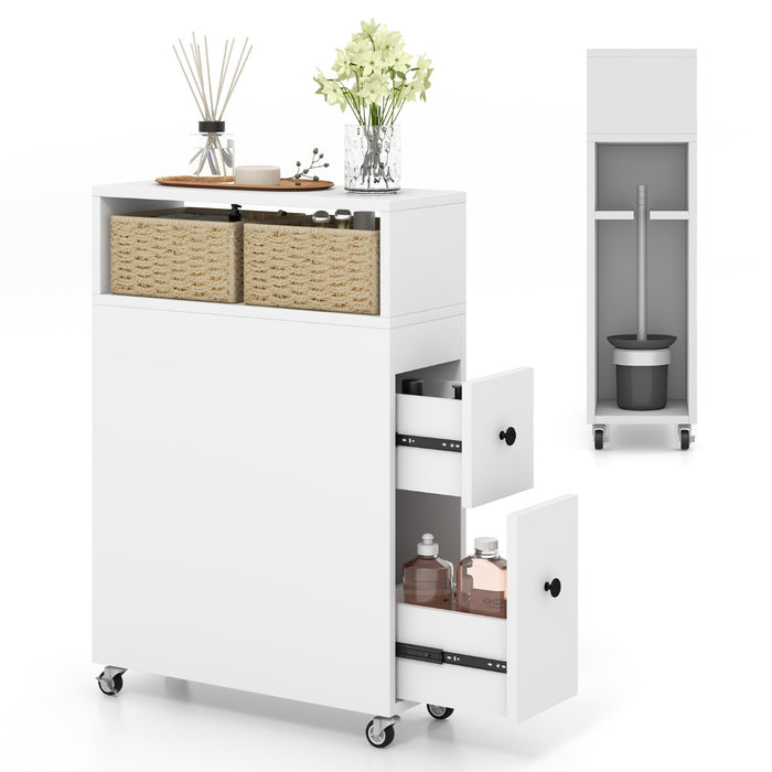 Bathroom Storage Cabinet - Movable Unit with 2 Slide Out Drawers - Ideal Solution for Organizing Bathroom Essentials