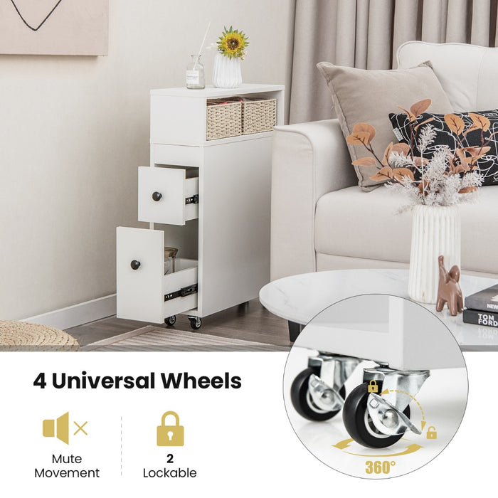 Bathroom Storage Cabinet - Movable Unit with 2 Slide Out Drawers - Ideal Solution for Organizing Bathroom Essentials