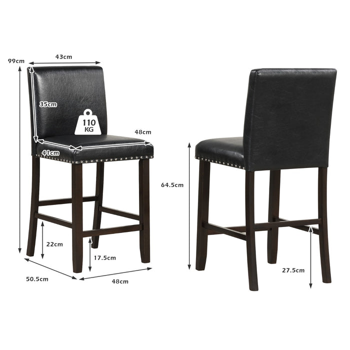 Bar Stool Set of 2 - Upholstered Black Dining Furniture for Kitchen & Restaurant - Ideal for Casual Dining and Gatherings