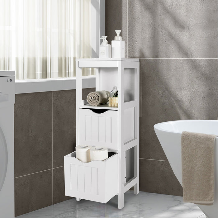 Floor Cabinet - Bathroom Storage with Two Drawers and Anti-Tip Feature, White - Ideal Solution for Compact Spaces and Safety Concerns