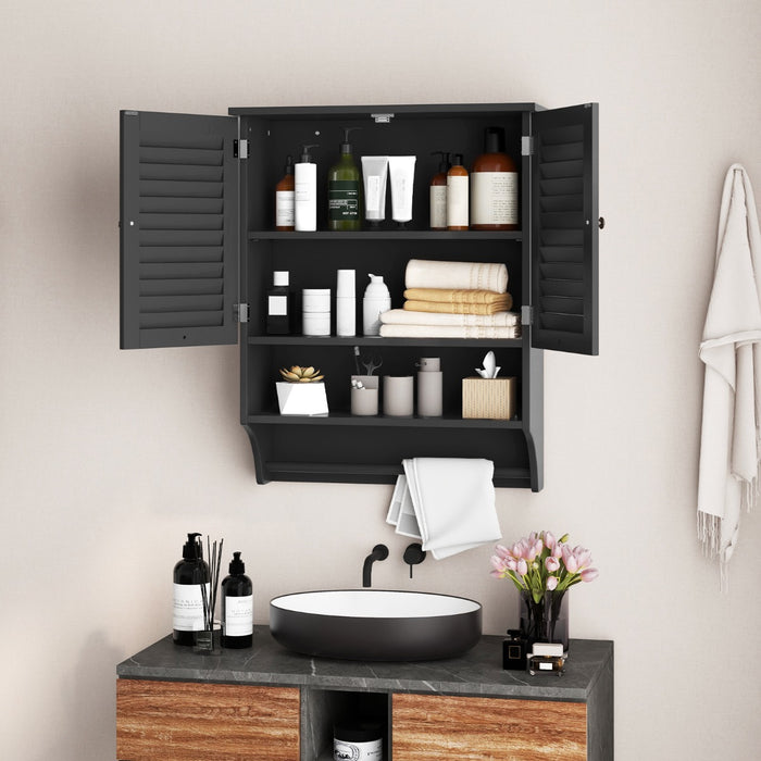 Wall Bathroom Cabinet - Black with 2 Doors and Adjustable 3-Position Shelf - Ideal for Space-Saving Bathroom Storage Solutions