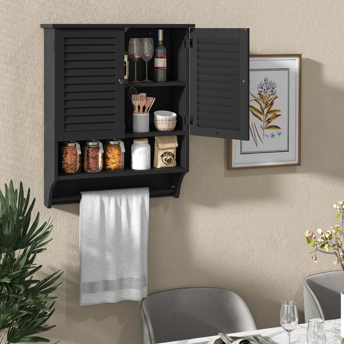 Wall Bathroom Cabinet - Black with 2 Doors and Adjustable 3-Position Shelf - Ideal for Space-Saving Bathroom Storage Solutions