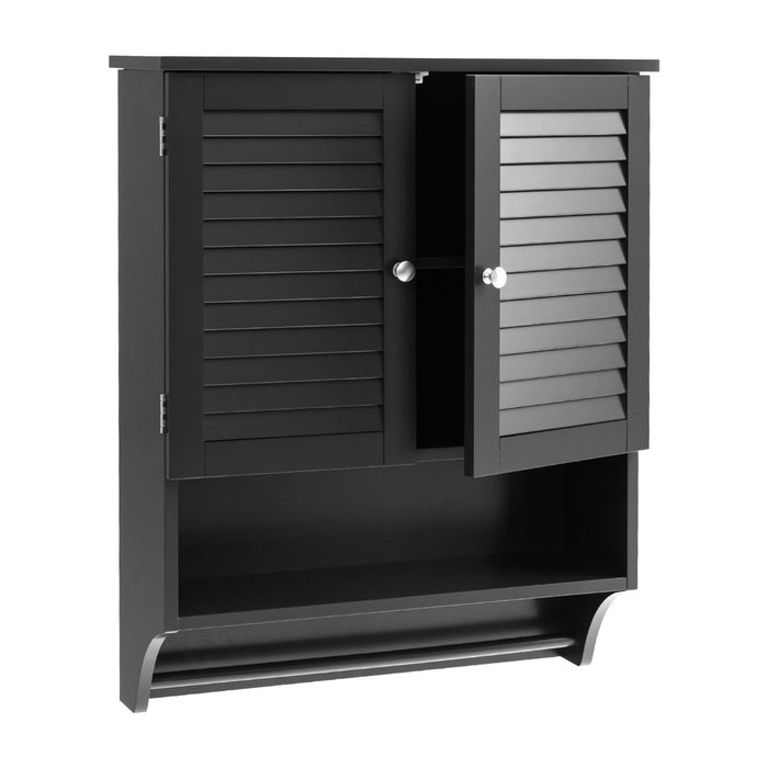 Wall Bathroom Cabinet - Black with 2 Doors and Adjustable 3-Position Shelf - Ideal for Space-Saving Bathroom Storage Solutions