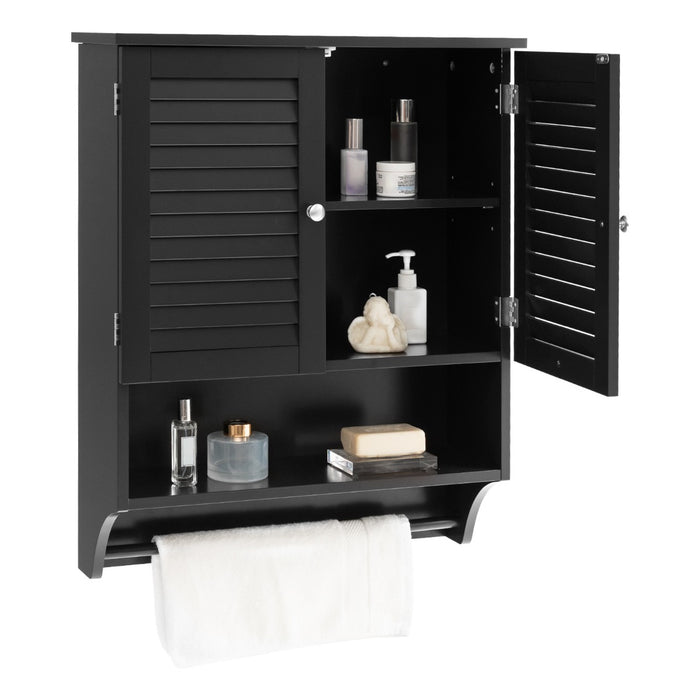 Wall Bathroom Cabinet - Black with 2 Doors and Adjustable 3-Position Shelf - Ideal for Space-Saving Bathroom Storage Solutions