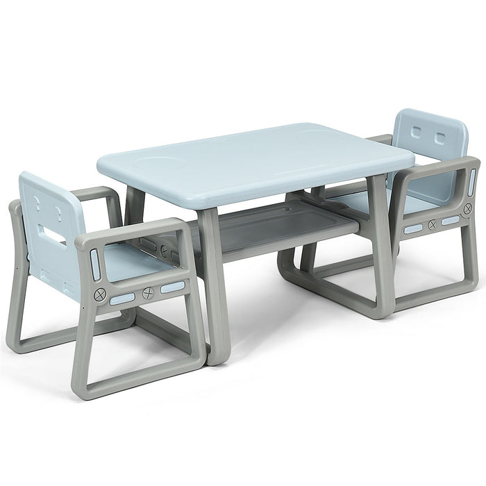 Kids Seating Group - Blue Armrests and Backrests with Storage Shelf - Ideal for Children's Learning and Play Spaces