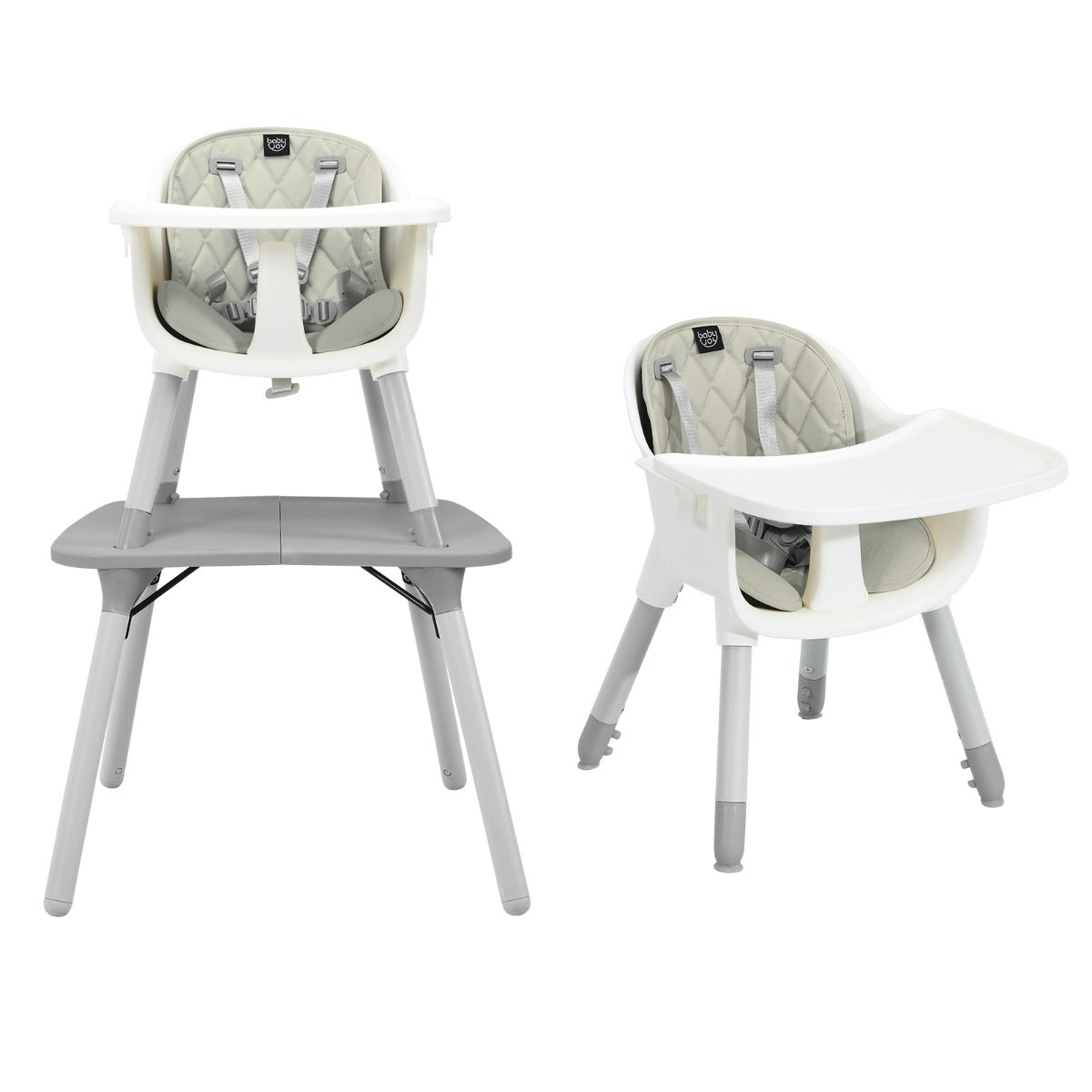 Baby High Chair Convertible - 2-Position Removable Tray in Beige - Ideal for Easy Mealtime Transitioning