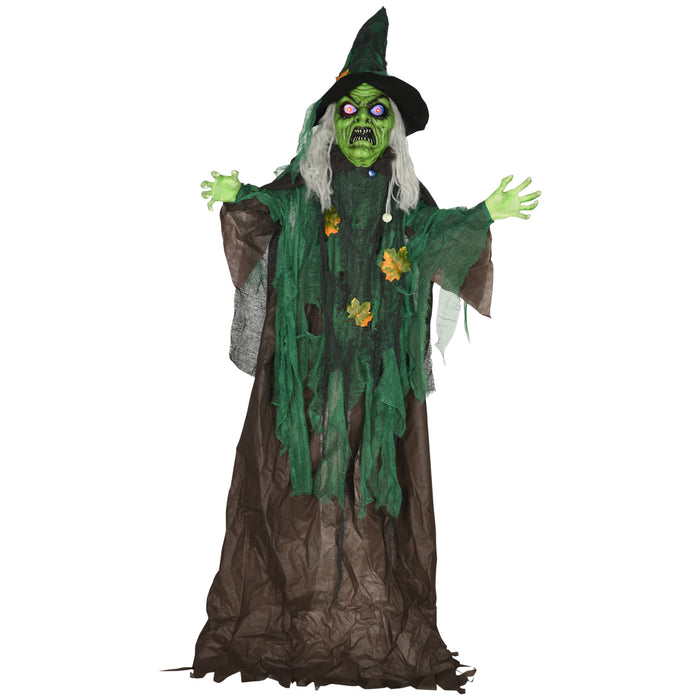 6ft Halloween Witch Prop with Glowing Eyes and Magical Heart - Sound-Activated, Outdoor Suitable Decoration - Spooky Accent for Haunted House and Holiday Displays