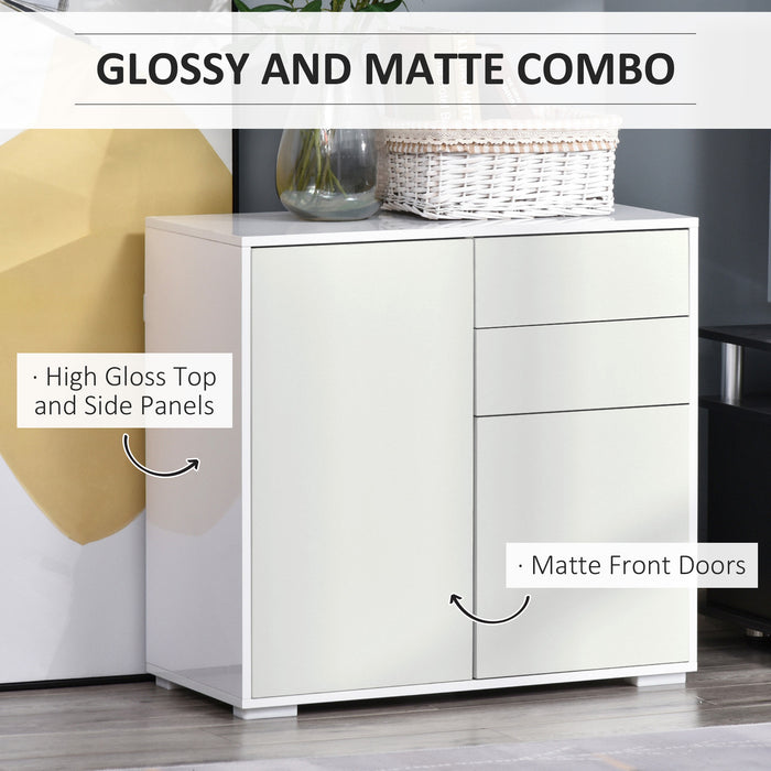 2-Drawer & 2-Door Push-Open Cabinet - White Storage Solution for Home Office - Streamlined Organization Furniture