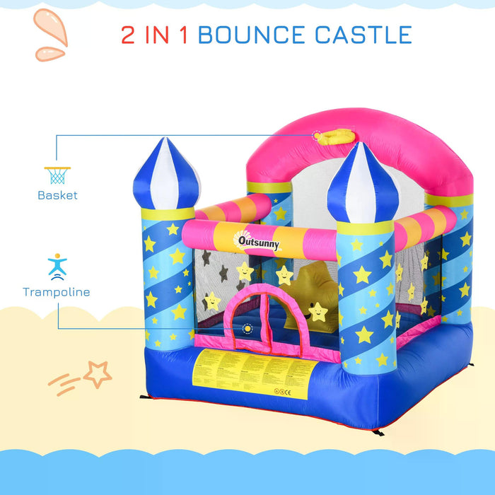 Castle Stars Inflatable Bounce House with Basketball Hoop - Sturdy Trampoline, Included Inflator, 2.25 x 2.2 x 2.15m - Fun Play Area for Kids Aged 3-12 Years