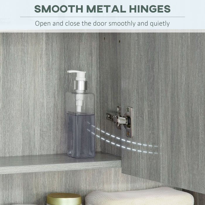 Wall-Mounted Bathroom Mirror Cabinet with Adjustable Shelves - Spacious 3-Door Storage Solution in Grey - Ideal for Organizing Toiletries and Towels