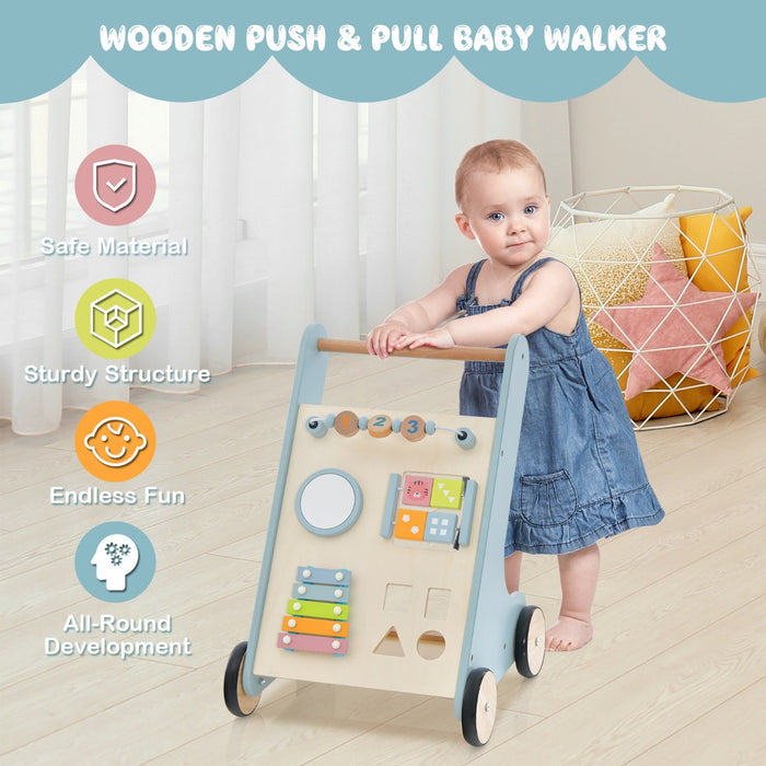 Toddler Push Walker - Blue with Xylophone and Flip Blocks - Ideal for Infant Walking Skill Development and Musical Interaction