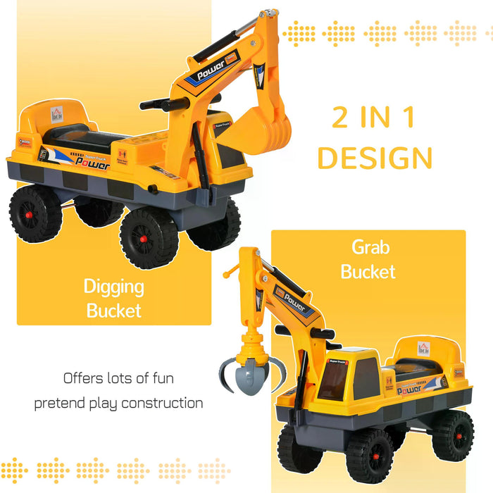 Kids' Ride-On Excavator Digger - Multi-Functional Bulldozer with Detachable Digging Bucket & Play Music - Perfect for 2-3 Year Olds Outdoor Play