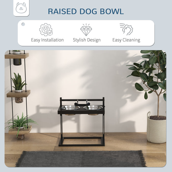 Elevated Pet Feeding Bowls with Stand - Adjustable Height for Small to Large Dogs, Sturdy Design - Black Comfort Dining Solution for Your Canine