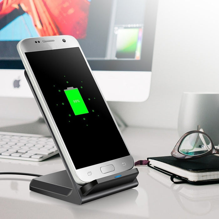 Qi Wireless Charging Stand - 10W Dual Coils Fast Phone Holder for Qi-Enabled Devices - Ideal for iPhone, Samsung, and Huawei Users
