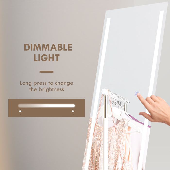 LED-Lit Standing Dressing Mirror - Bedroom Wall Mirror with Dimmable & 3-Color Lighting Options - Ideal for Fashion Enthusiasts & Space-Saving Design