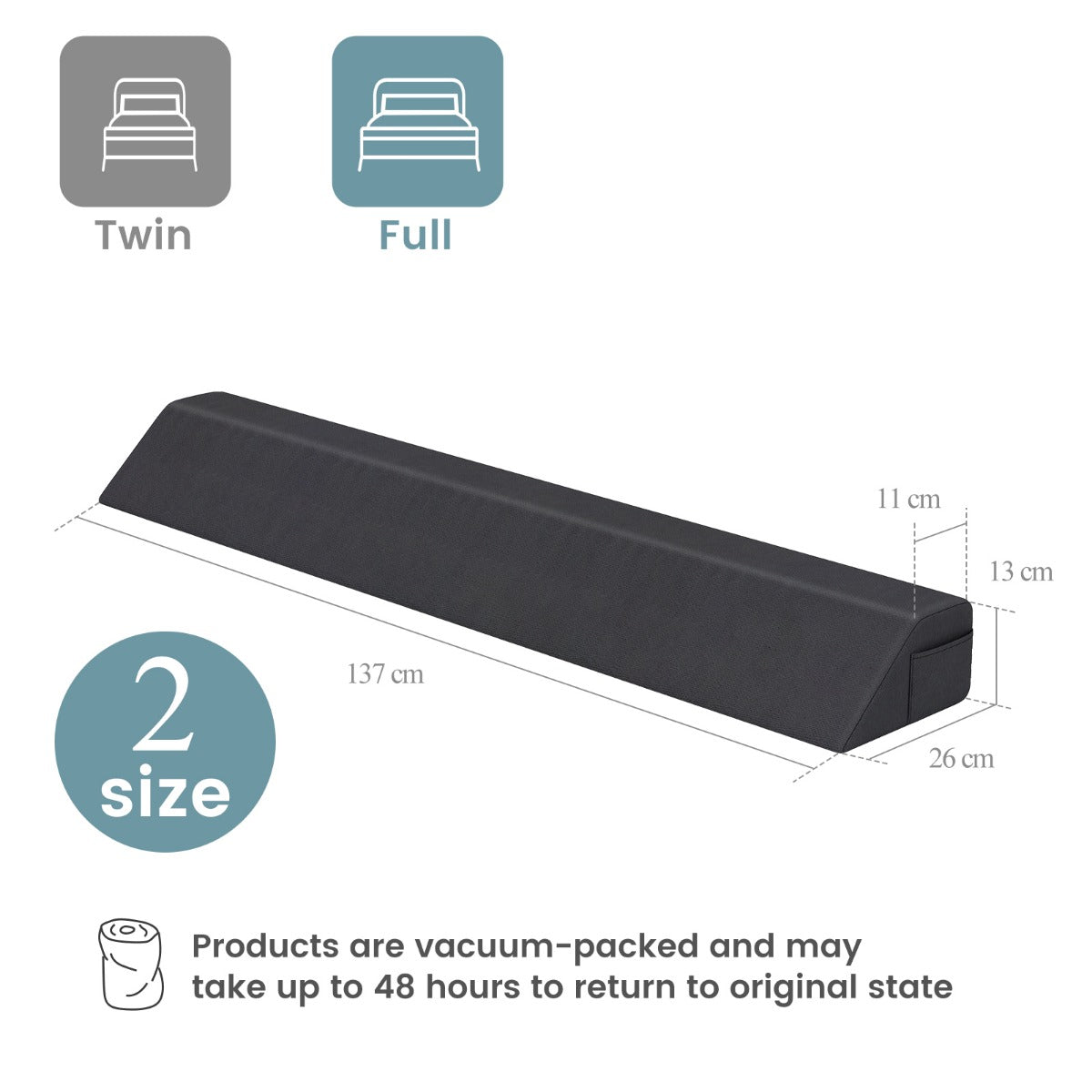 Bed Wedge Pillow with 2 Storage Pockets - Comfortable and Adjustable Bed Pillow - Ideal for Reading, Resting, Post-Surgery Recovery