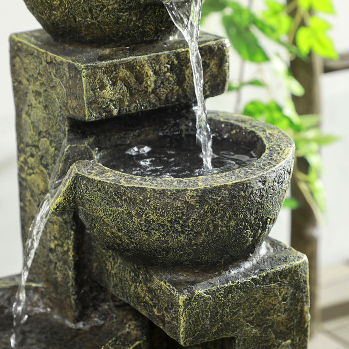 4-Tier Stone-Like Waterfall Fountain - Adjustable Flow Garden Water Feature with Black and Yellow Accents - Soothing Outdoor Decor for Patios and Gardens