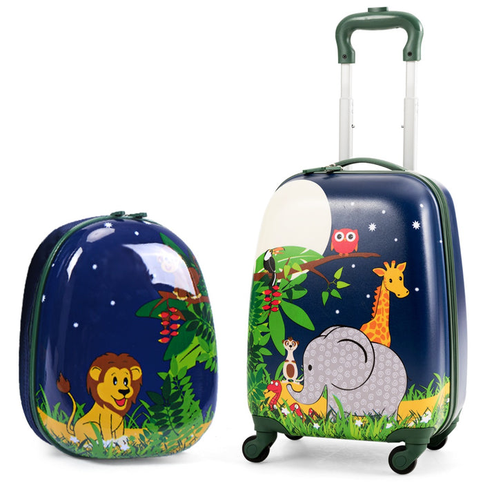 Kids Luggage Set (2 Pieces) - Carry-on Suitcase and Jungle-Themed Backpack - Ideal for Children's Travel Needs