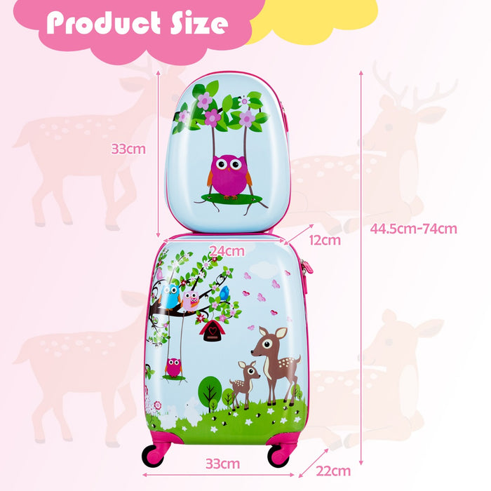 Kids Travel Gear - 2 Piece Luggage Set Including Carry-On Suitcase and Backpack - Perfect Solution for Children's Travel Needs in Stylish Forest Theme