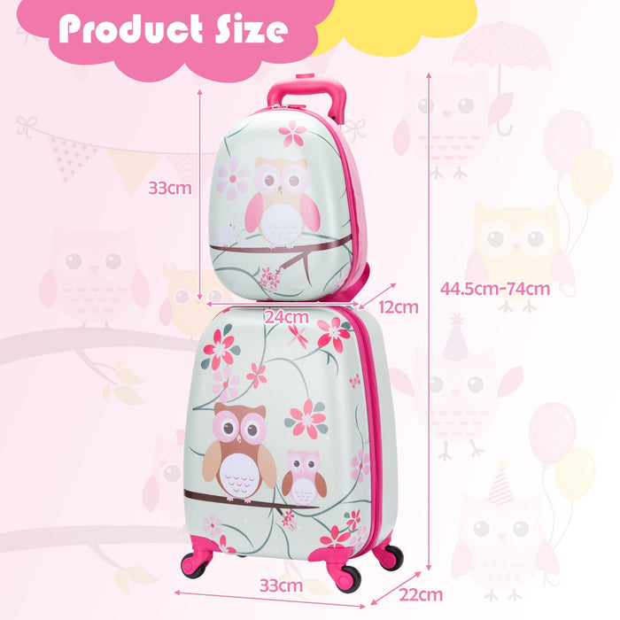 Kids Travel Buddies - 2 Piece Owl Themed Luggage Set including Carry-on Suitcase and Backpack - Perfect for Children's Traveling Needs