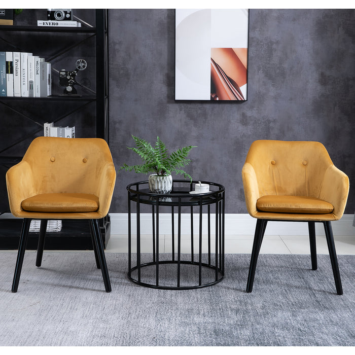 Modern Velvet-Touch Dining Chairs Set of 2 - Upholstered Fabric with Backrest and Armrests, Yellow - Elegant Seating for Lounge and Reception Areas