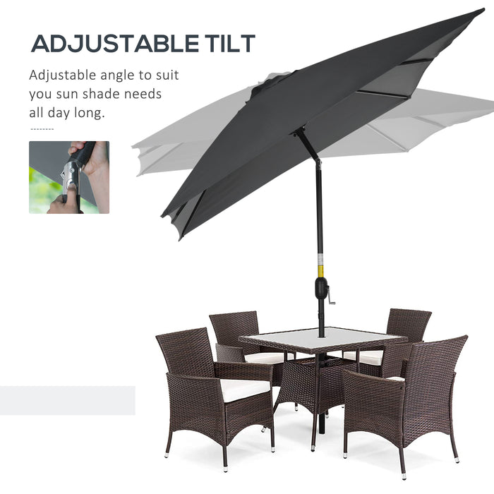 Aluminum Tilt Crank Patio Parasol - 3x2m Rectangular Garden Umbrella with Steel Canopy in Black - Outdoor Sun Shade for Garden, Patio & Deck Areas
