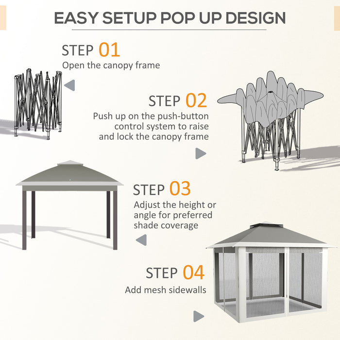 Double-Roof Pop-Up Canopy Tent - Easy Setup with Zipped Mesh Sidewalls & Carrying Bag - Ideal Height-Adjustable Shelter for Patio & Garden Use