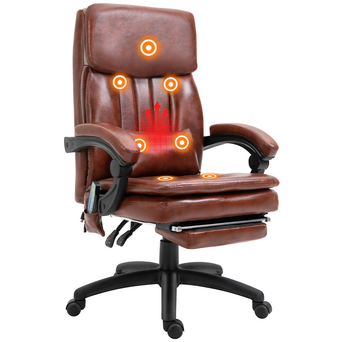 Ergonomic High Back Gaming Chair - Recliner with Footrest, 7-Point Massage, Adjustable Height, PU Leather in Brown - Perfect for Gamers and Office Workers