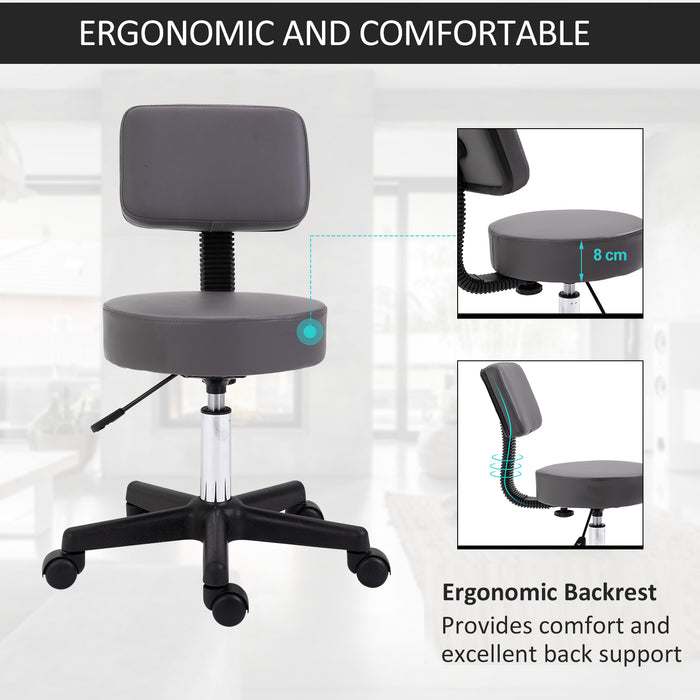Swivel Salon Chair with Padded Seat - 5-Wheel Adjustable Height for Hairdressers, Tattoo Artists, and Spa Use - Rolling Comfort Cushion in Professional Grey