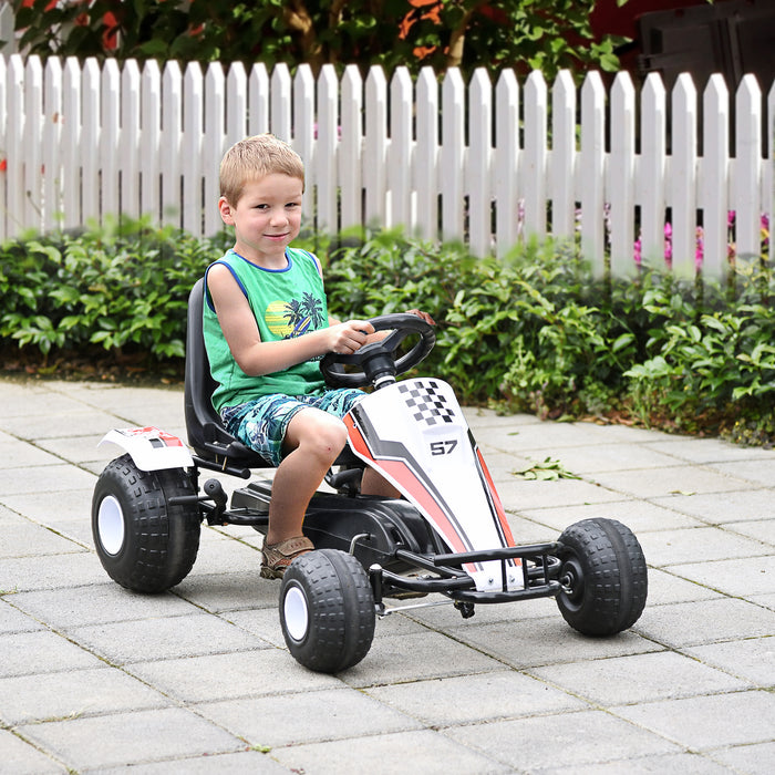 Kids' Racing-Style Pedal Go-Kart with Adjustable Seat - Durable PP Construction in White & Red - Fun Outdoor Activity for Children