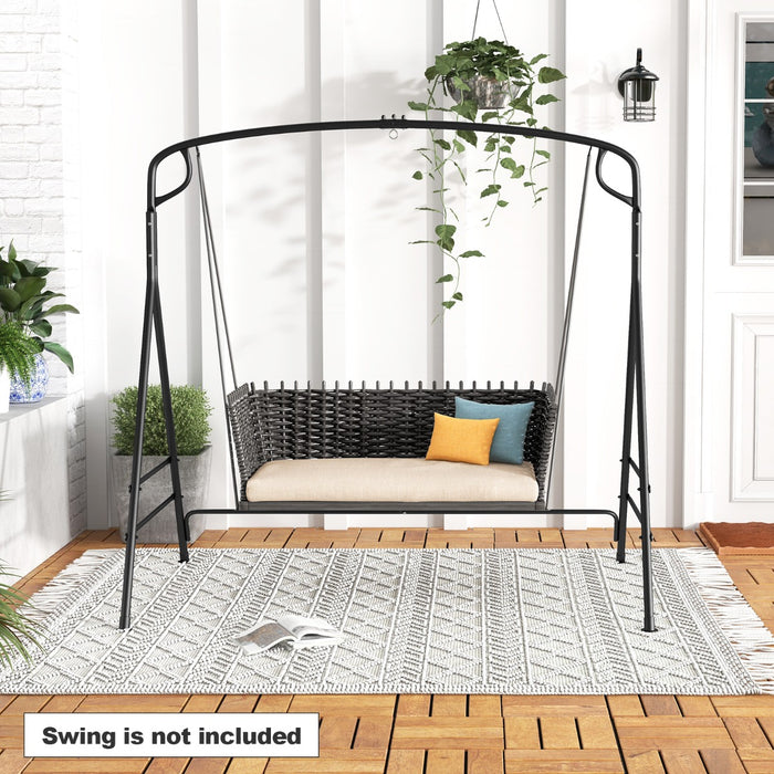 Sturdy Metal Outdoor Swing Frame - A-Shaped Porch Stand with Extra Side Bars in Black - Perfect for Adding Comfort to Your Outdoor Living Space