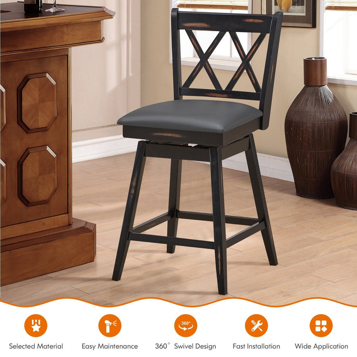 Pair of Counter Height Bar Stools - Ergonomic Backrest Design in White - Ideal for Comfortable High Table Seating