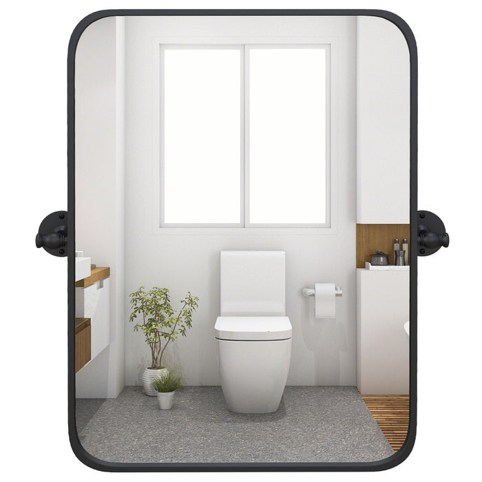 Black Metal Framed - Pivot Rectangle Wall-Mounted Mirror - Ideal for Home Decoration and Room Enhancement