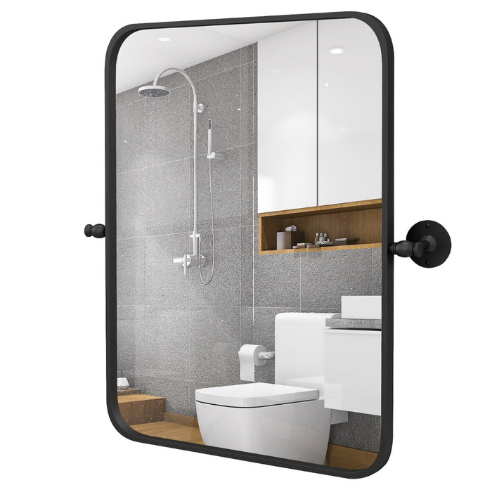 Black Metal Framed - Pivot Rectangle Wall-Mounted Mirror - Ideal for Home Decoration and Room Enhancement