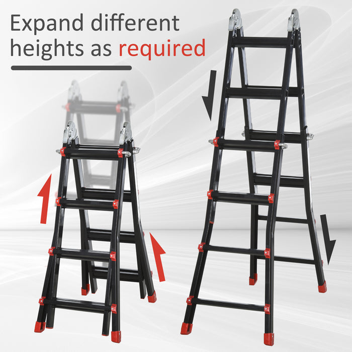 4M Aluminium Duo Ladder - Telescopic Herringbone & Multi-Purpose Design with Non-Slip Steps - Ideal for DIY, Workshop, and Home Gardening Use