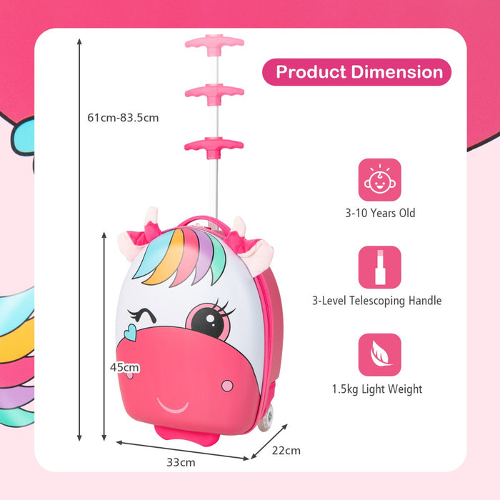 Kids Travel Gear - 16 Inch Light-Up Wheel Luggage with Telescopic Handle, Pink Horse Design - Ideal for Little Adventurers