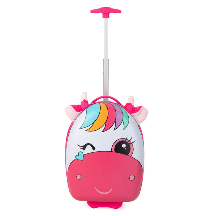Kids Travel Gear - 16 Inch Light-Up Wheel Luggage with Telescopic Handle, Pink Horse Design - Ideal for Little Adventurers