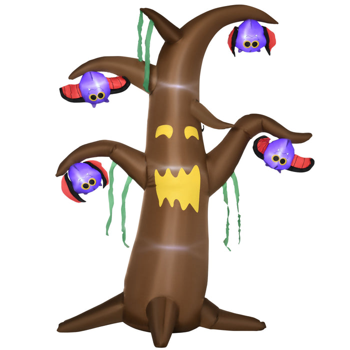 8ft Inflatable Halloween Ghost Tree with Bats - LED-Lit Blow-Up Outdoor Decor with Upside-Down Bats - Perfect for Spooky Yard Displays and Nighttime Ambiance