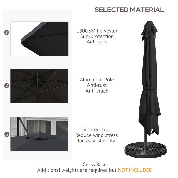 Cantilever Roma Parasol - Aluminium Square Patio Umbrella with Crank Handle, Hanging Garden Design, and Tilt Feature - Ideal Sun Shade for Outdoor Relaxation