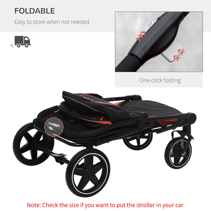 Red Pet Stroller with Shock Absorbing Universal Wheels - One-Click Folding Cat & Dog Carriage, Breathable Mesh Window, Brakes & Storage - Convenient Pet Travel & Comfort