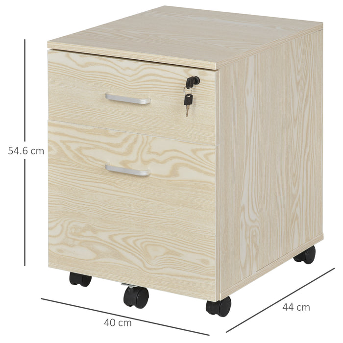 2-Drawer Locking Filing Cabinet - Rolling Storage for Legal/Letter Files with 5 Wheels, Oak Finish - Secure Office Organization and Home Cupboard Solution