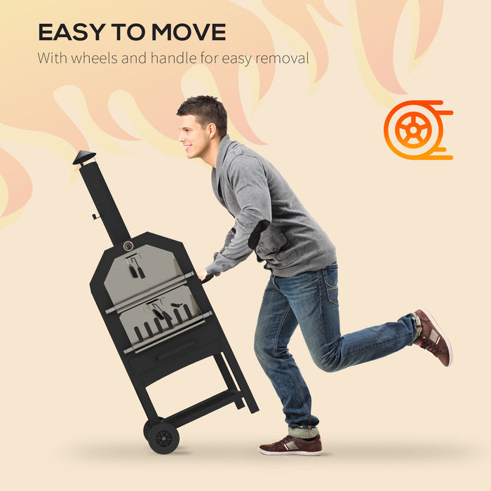 Steel 3-Tier Outdoor Pizza Oven - Charcoal-Fueled BBQ Grill with Multiple Cooking Levels - Ideal for Garden Parties and Outdoor Cooking Enthusiasts