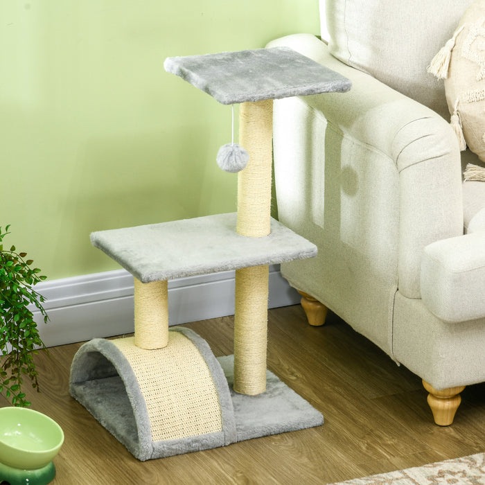 Multi-Level Cat Tree Tower with Sisal Scratching Post - Indoor Climbing Activity Centre with Pad and Hanging Ball in Light Grey - Perfect Play Structure for Cats and Kittens