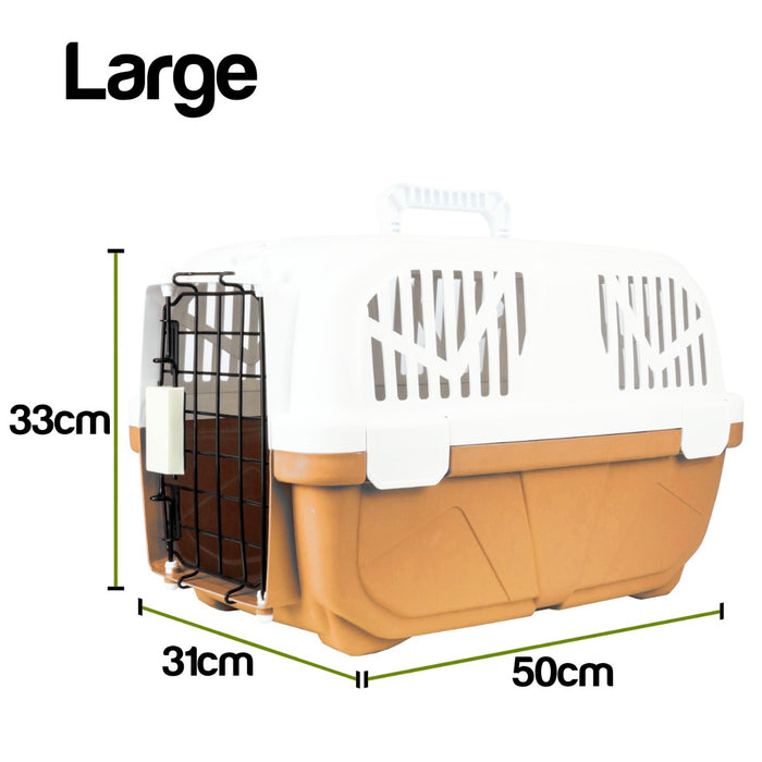 Heavy-Duty Large Pet Carrier in Brown - Spacious and Ventilated Travel Crate for Dogs and Cats - Ideal for Safe and Comfortable Pet Transport