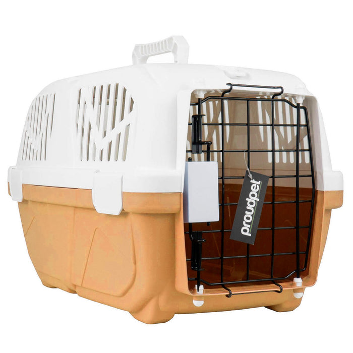 Hardshell Transport Crate for Small Pets - Durable Brown Travel Carrier - Ideal for Cats and Small Dogs
