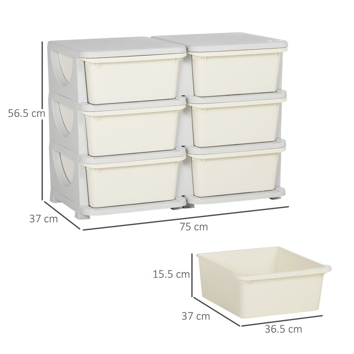 Kids 6-Drawer Storage Organizer - 3-Tier Toy and Clothing Storage Solution - Perfect for Nursery, Playroom, and Kindergarten Spaces in Cream Color