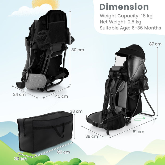 Carrier Pro Child Backpack - Detachable Mouthwipes, Removable Canopy and Storage Bag Features, All in Black - Ideal for Traveling Parents Seeking Convenience and Ease